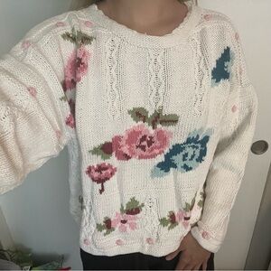 Vintage Floral Chunky Knit Sweater